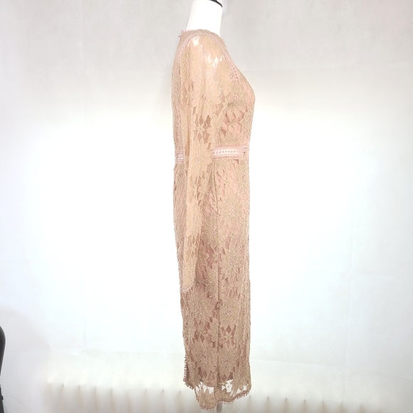 NEW- Pretty Little Things Dusty Pink Long Sleeve Lace Bodycon Dress, Size 6 - Picture 5 of 8